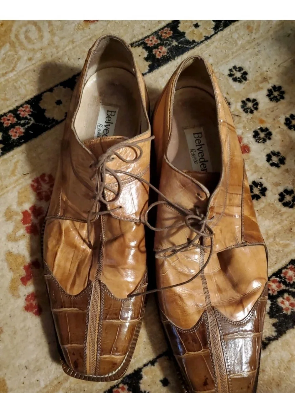 Belvedere Ostrich Leather Men's Brown Two-Tone Leather Dress Oxfords 11.5M